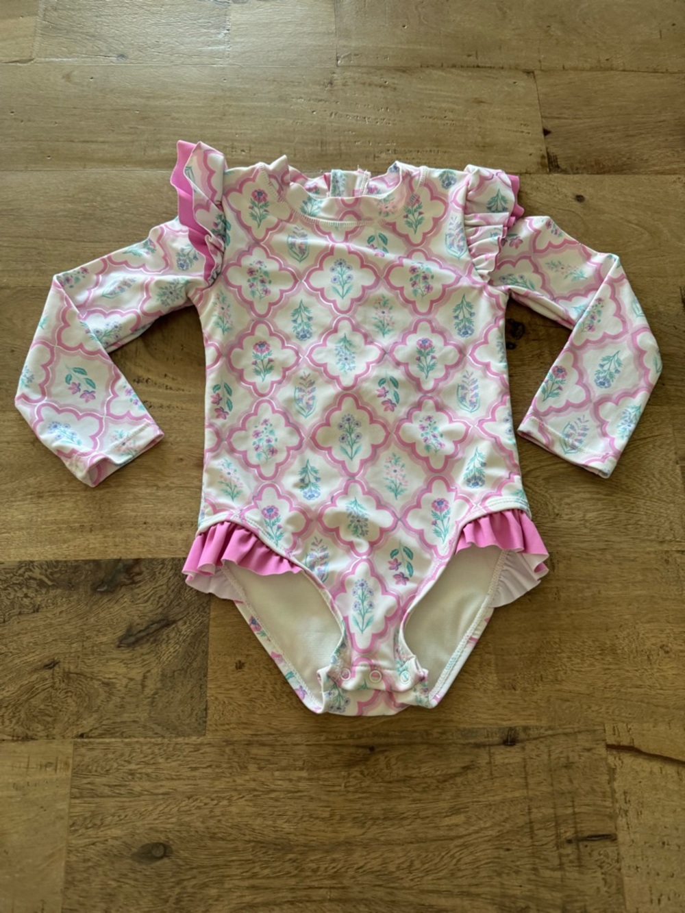 Cynthia Rowley Pink Floral Ruffle Long-Sleeve One-Piece Swimsuit size 2T
